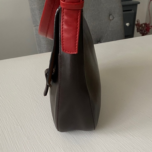 Bally Italian Brown Leather Shoulder Bag Red Strap Front Pockets w COA - Picture 7 of 17